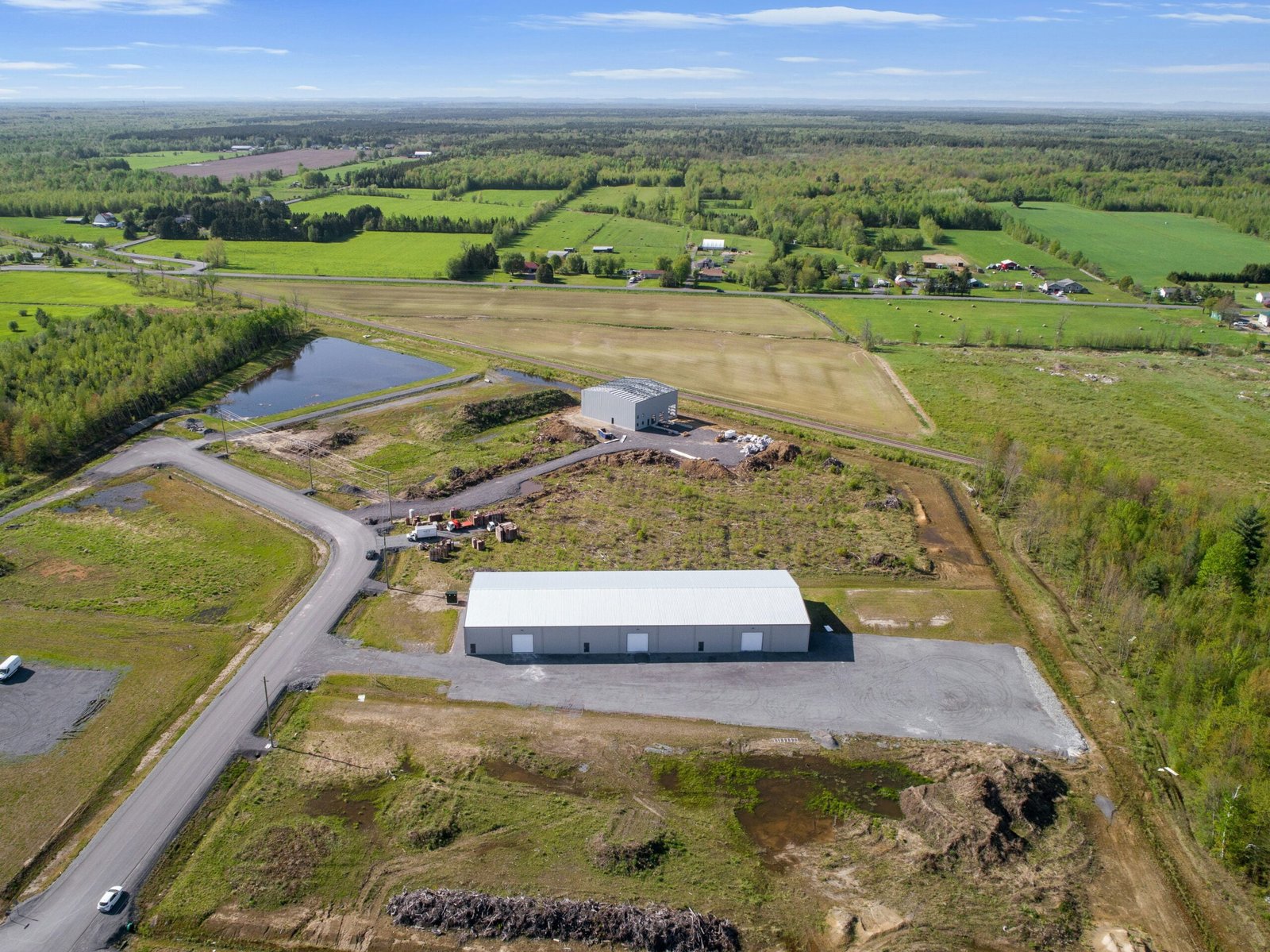 a building in a field